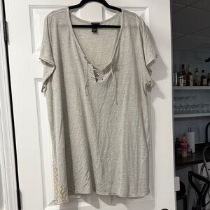 Torrid Lace-Up Light Gray/ Beige Tee